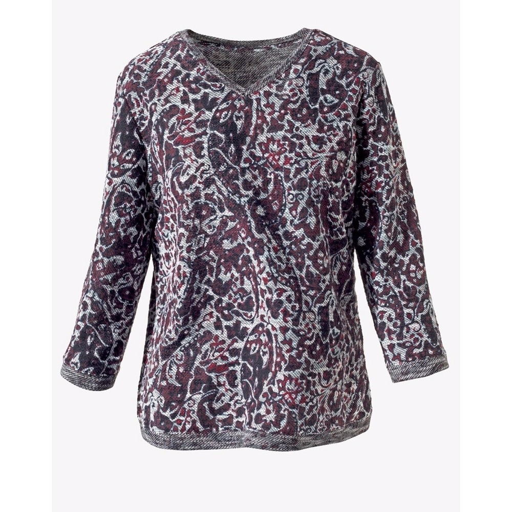 NWT Weekends by Chico's Winter Paisley XL V-Neck Long Top 3/4 Sleeve Size 3 0025